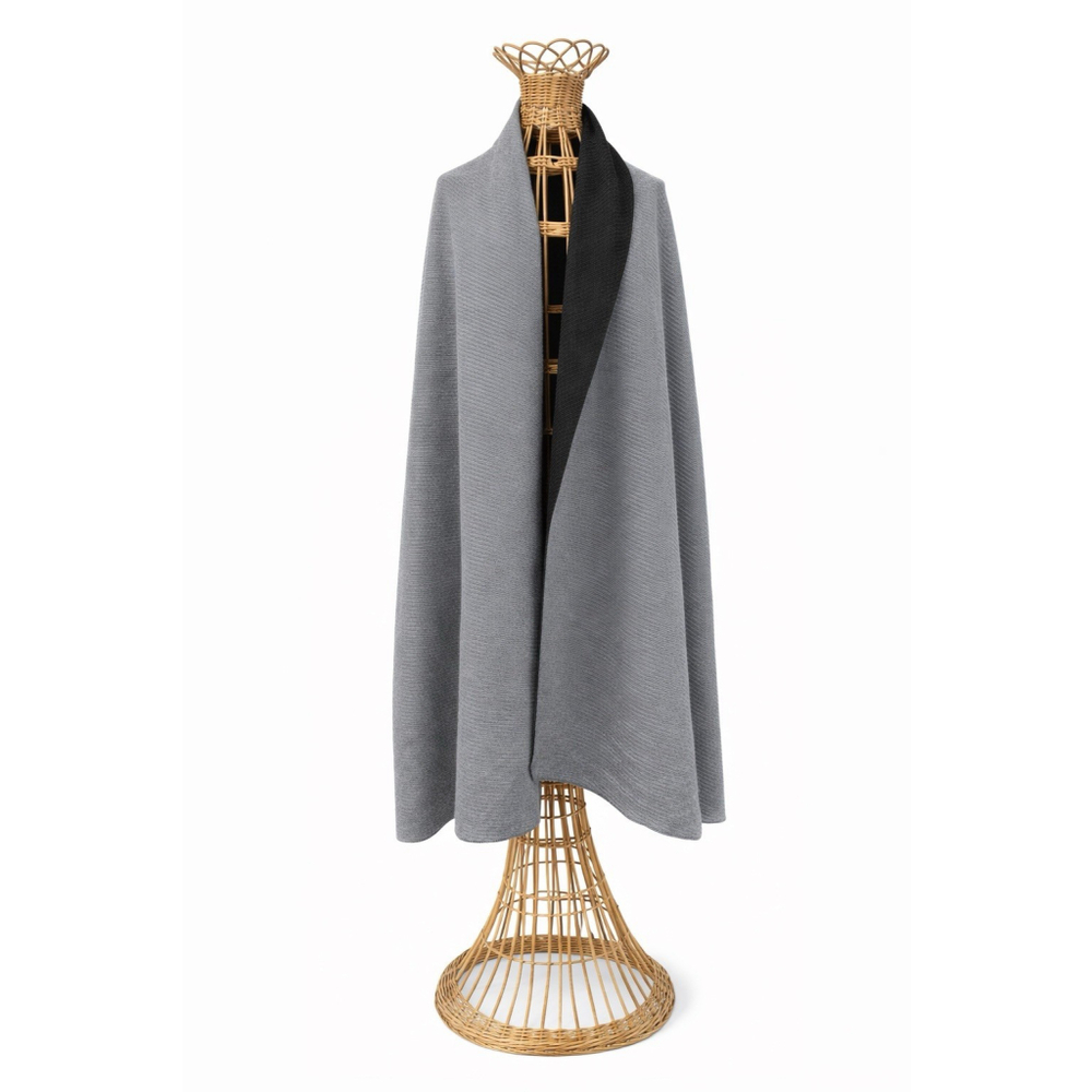 Oversized Reversible Wool Wrap Shawl Gray Black 105 x 24 Minimalist - Picture 16 of 16